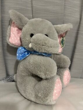 The Bearington Collection Baby Elephant NWT Dotty Daisy Pink Polka Dot Blue Bow